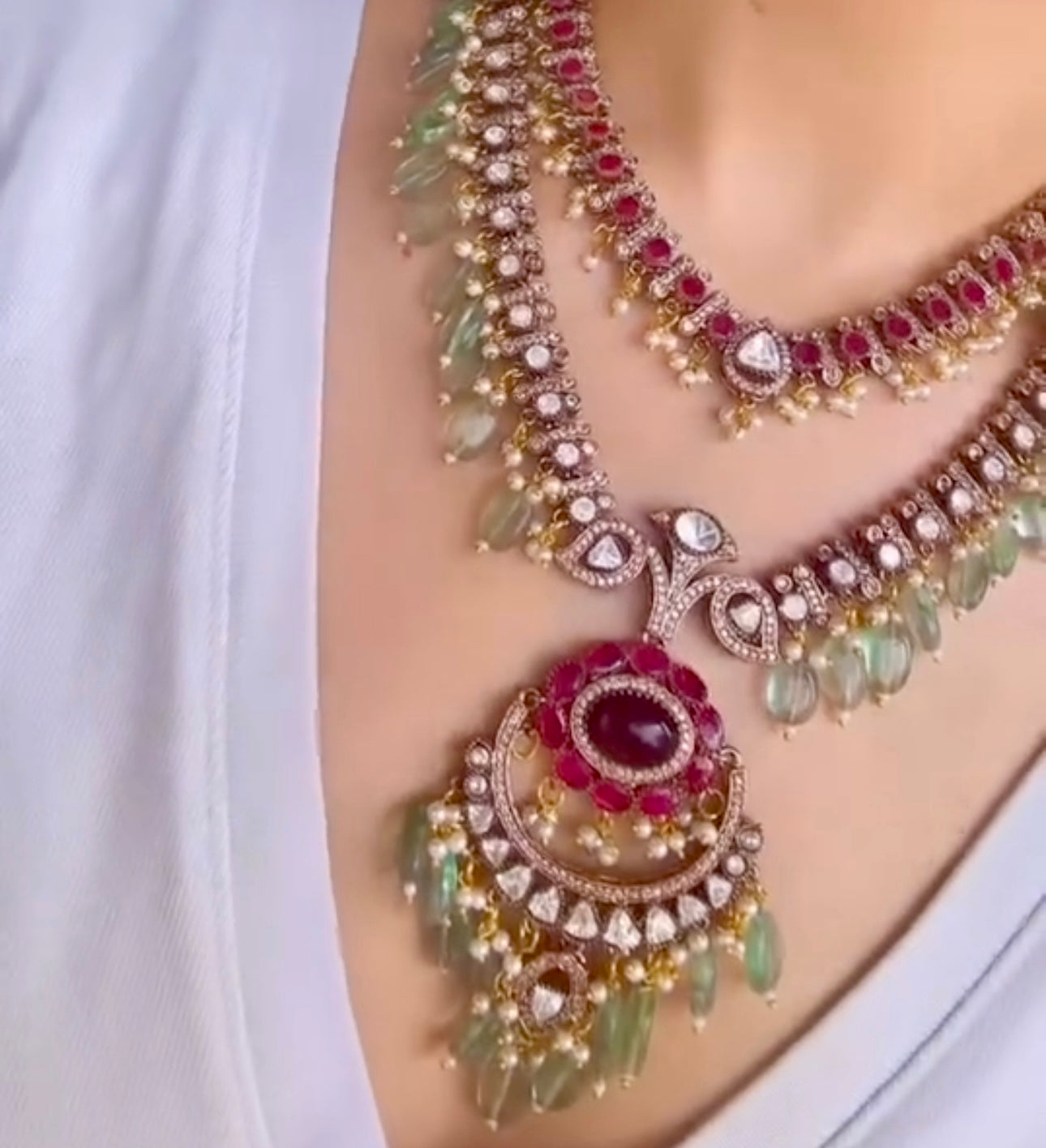Royal Moissanite Polki Necklace Set Rani Haar