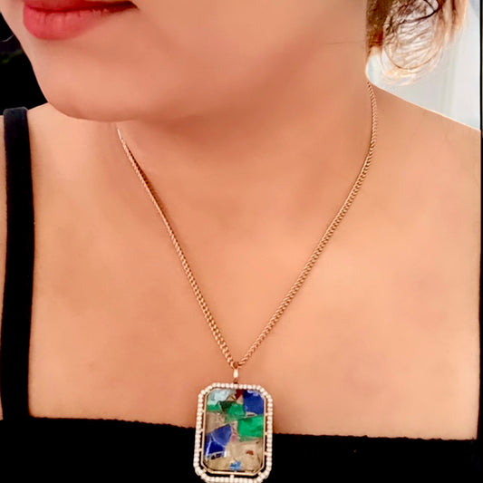 Doublet Multicolor Diamond Chain Pendant Set with Earrings