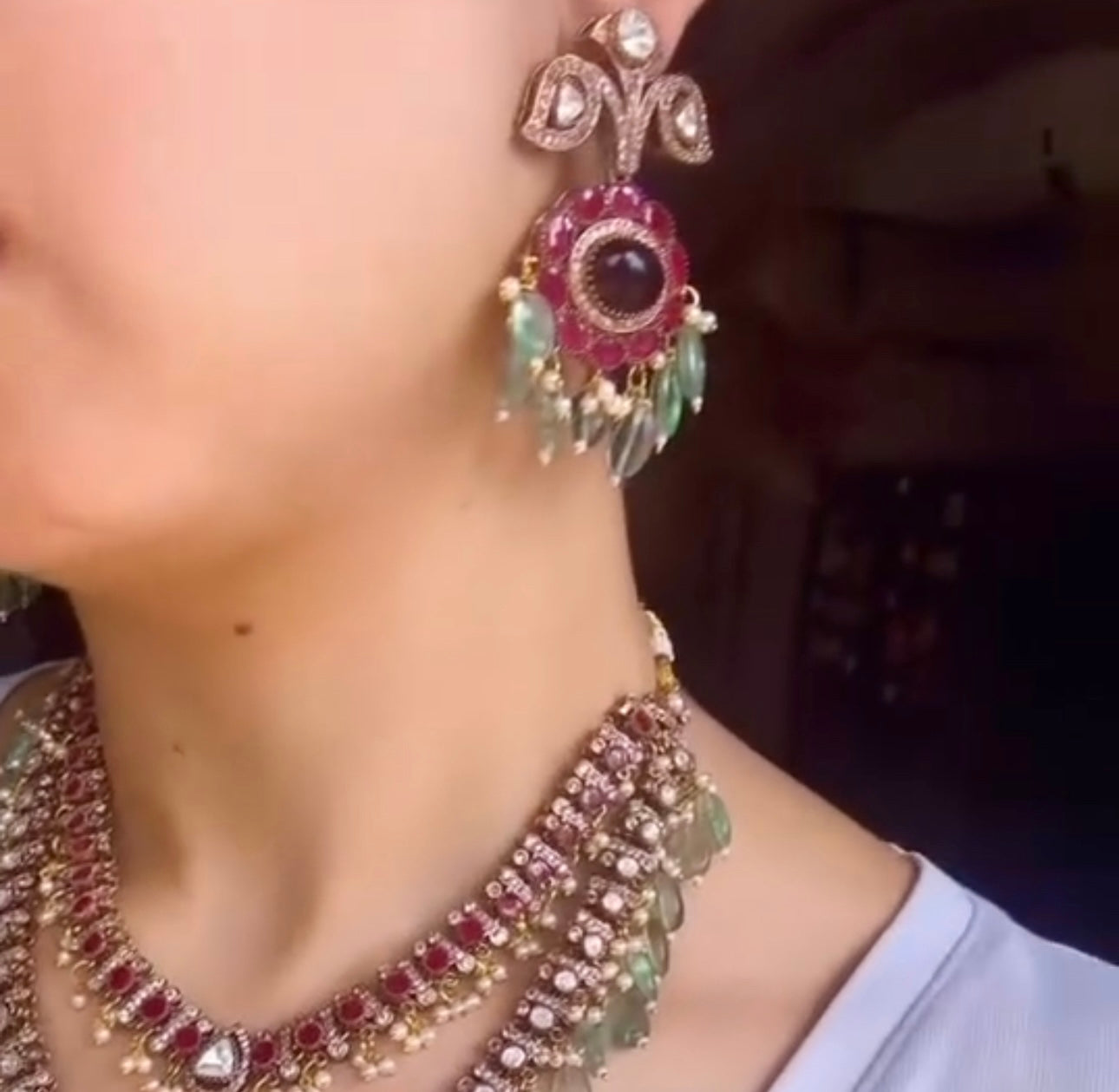 Royal Moissanite Polki Necklace Set Rani Haar