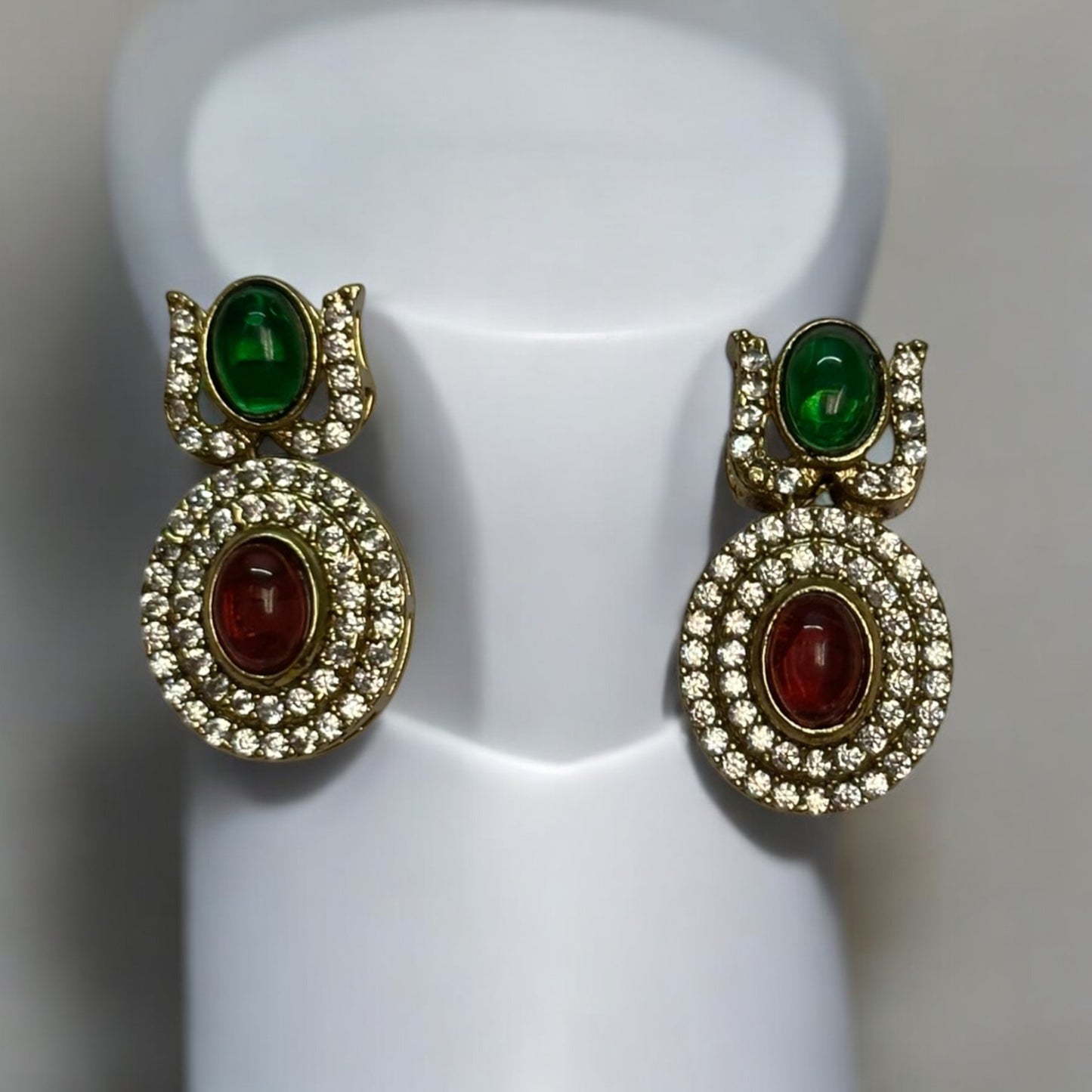 Moissanite Premium Hasli in Multi-Colour Necklace Set's Matching Earrings – a modern gold-tone necklace with sparkling moissanite stones and vibrant multi-colour accents. Ideal for festive and traditional occasions.