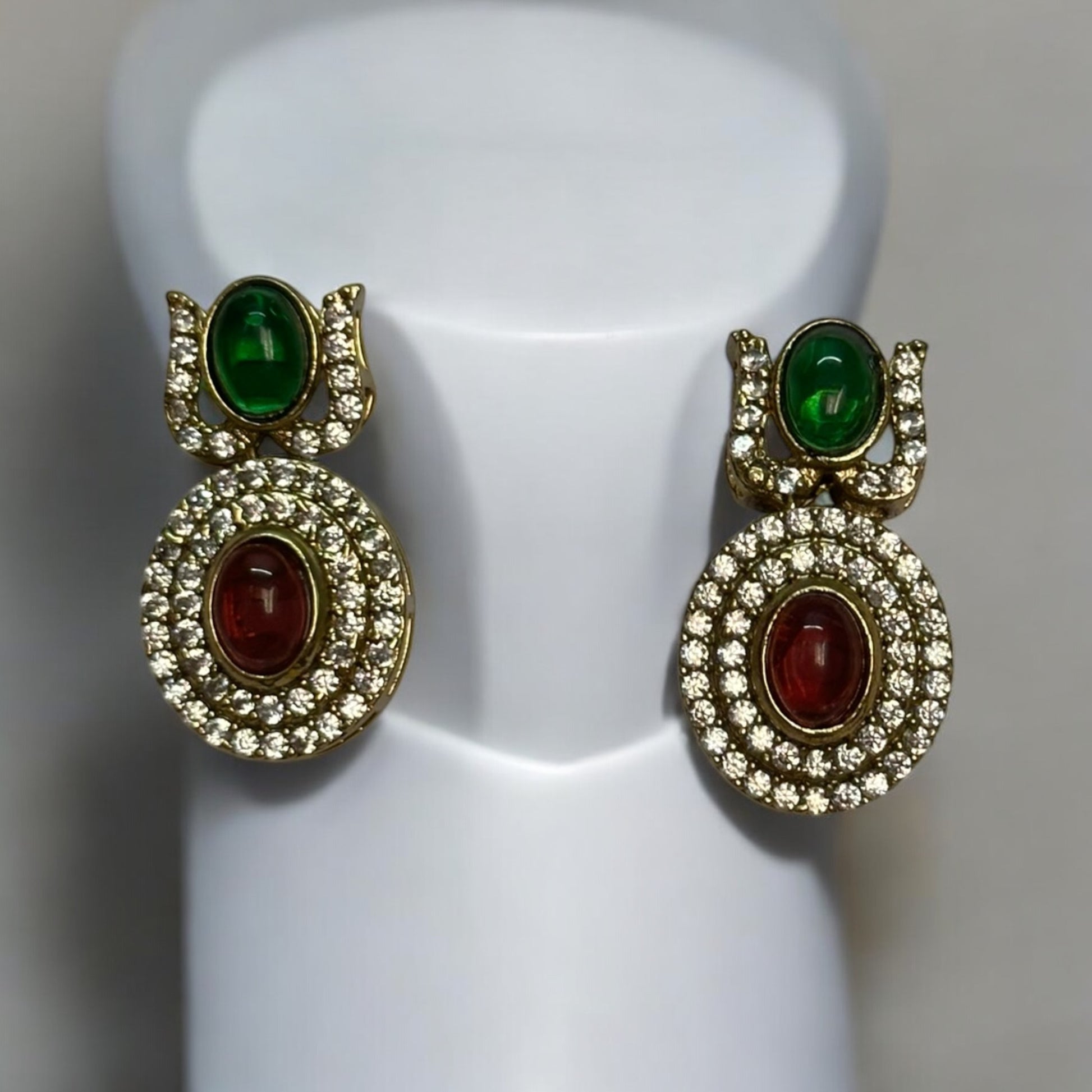 Moissanite Premium Hasli in Multi-Colour Necklace Set's Matching Earrings – a modern gold-tone necklace with sparkling moissanite stones and vibrant multi-colour accents. Ideal for festive and traditional occasions.
