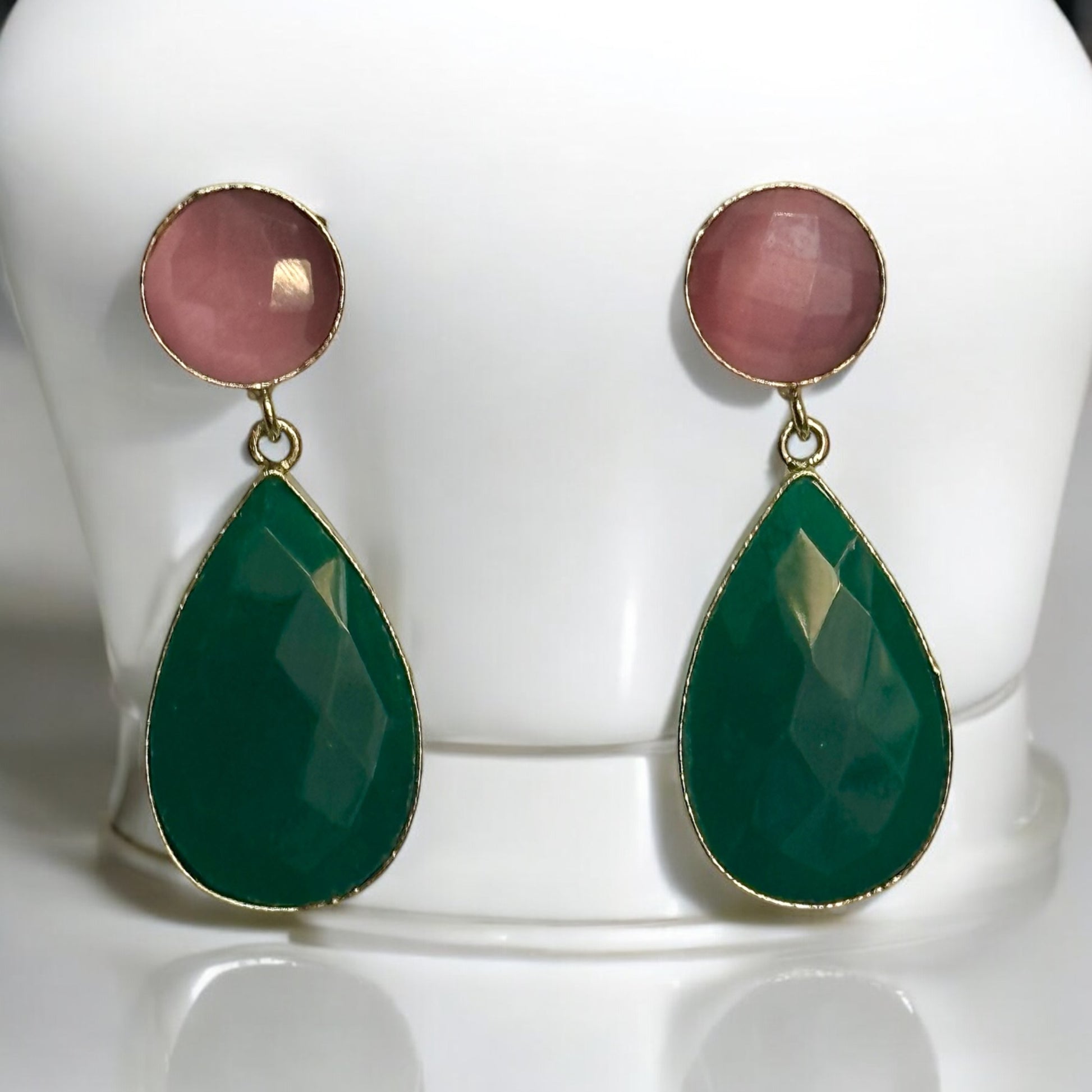 Premium Polki Kundan With Semi-Precious Stone Multi Colour Earrings on a white coloured jewellery display stand.