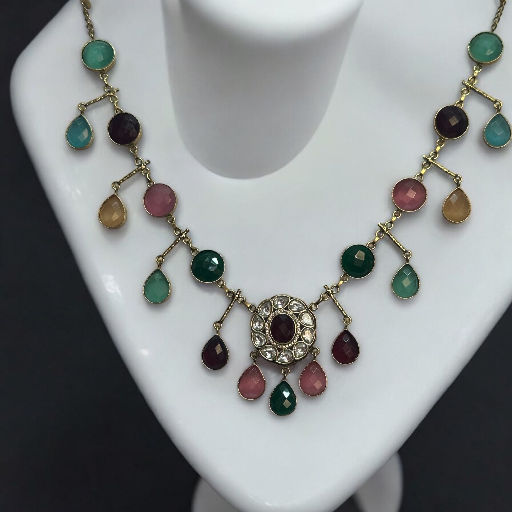 Premium Polki Kundan With Semi-Precious Stone Multi Colour Necklace 