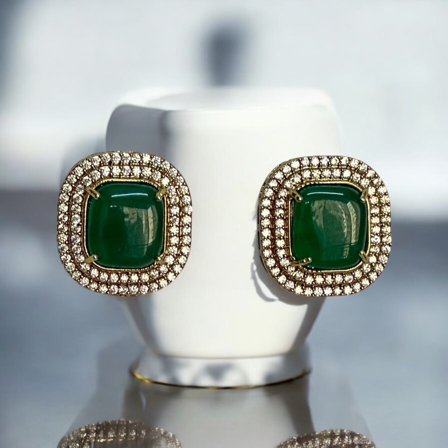 Premium Polki Kundan Earrings in Green Color – elegant gold-tone  with vibrant green stones, polki kundan work. Perfect for weddings and festive occasions.