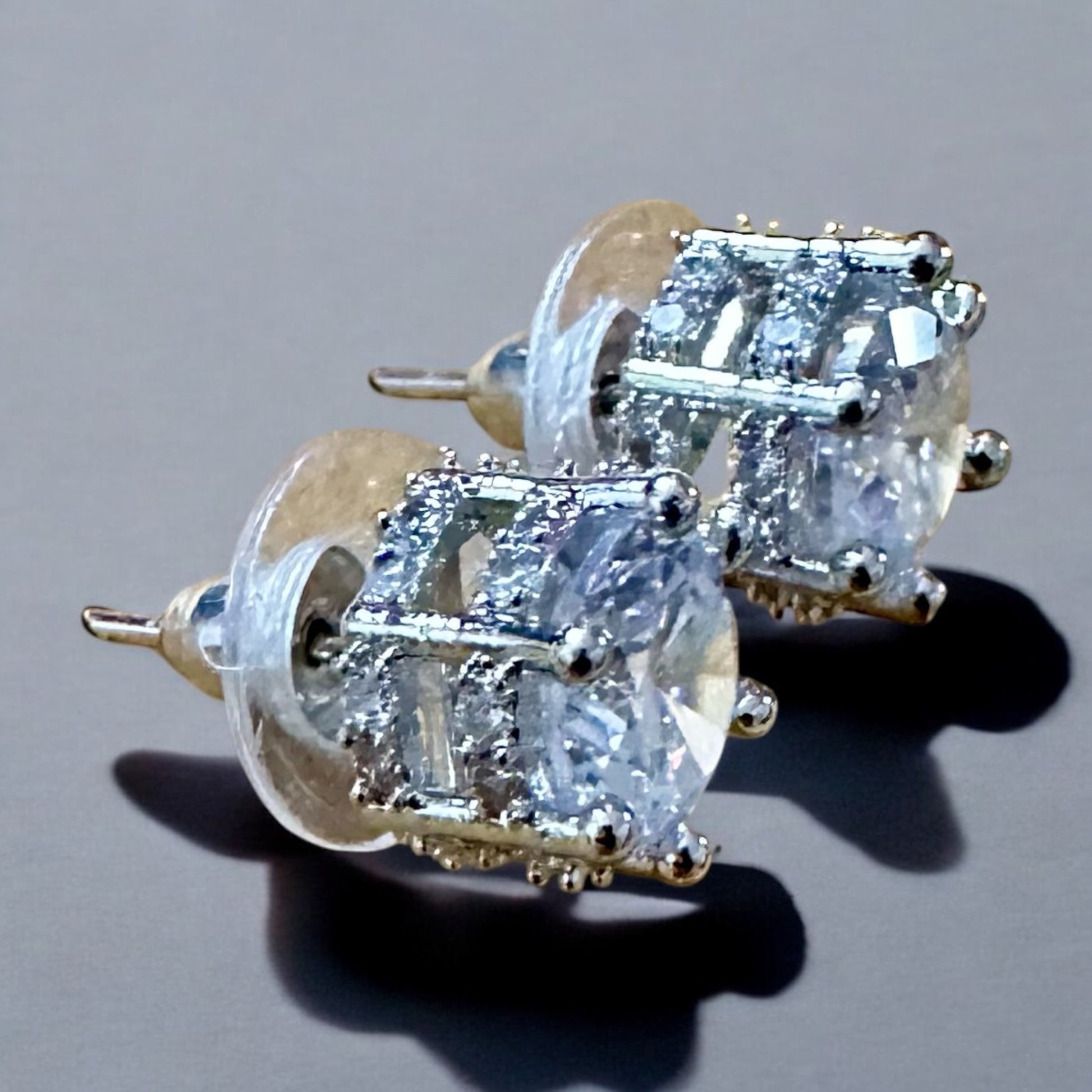 American Diamond studs on a silver  background